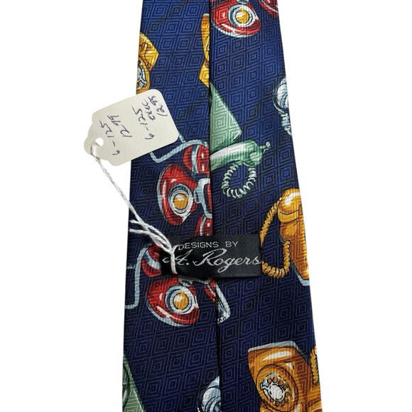 Vintage Designs By A. Rogers Men's Navy Telephones Phone Neck Tie - Picture 3 of 4